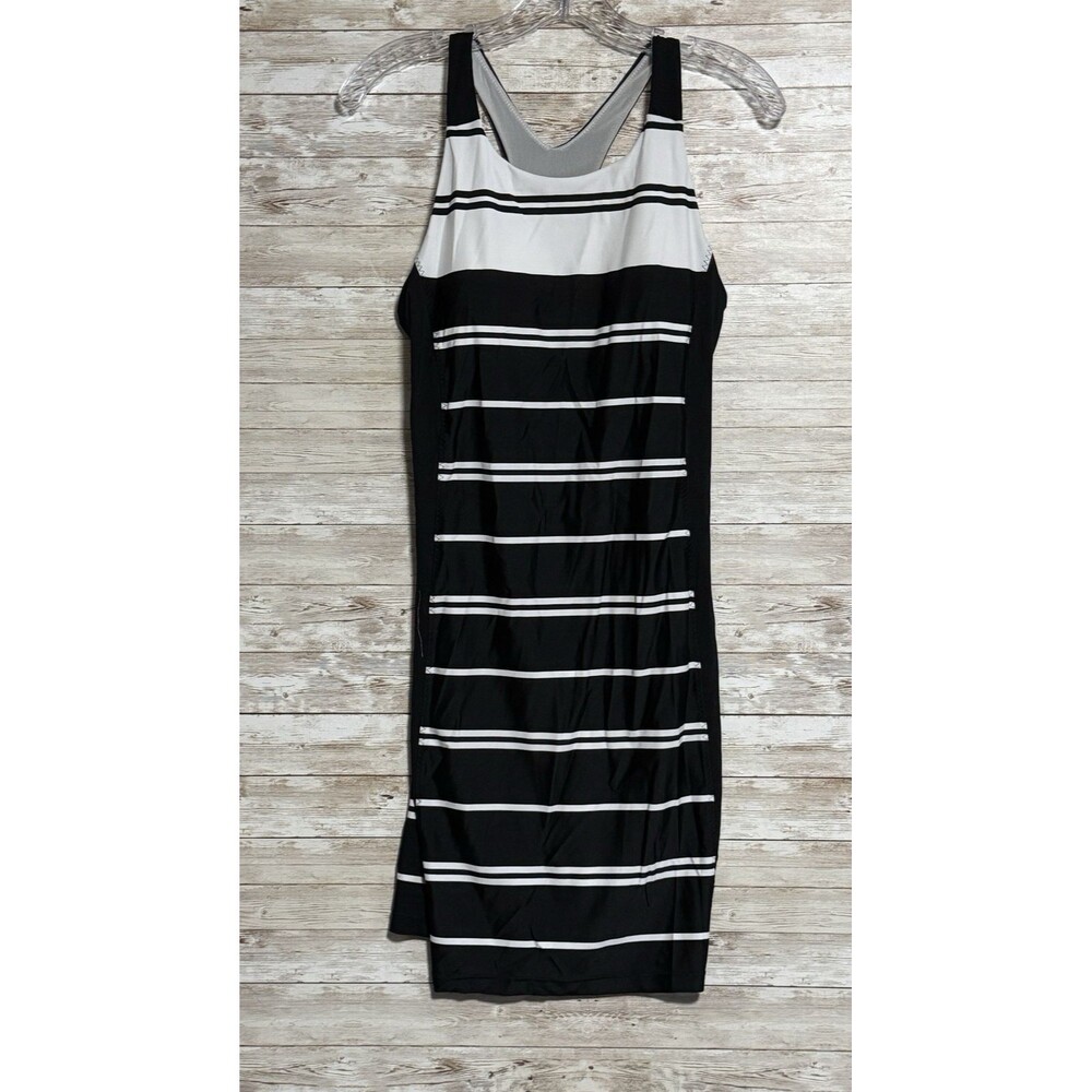 Athleta Stripe Colorblock Racerback Swim Dress XXS Black White Padded Bra Goth